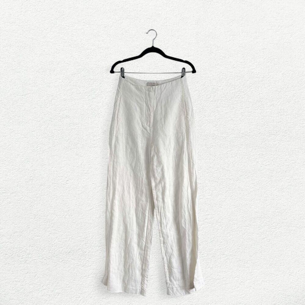 ST. AGNI High Waist Linen Wide Leg Pants in Ivory